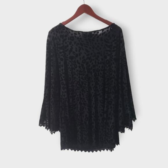 Black Velvet Burnout Flare Sleeve Sheer Tunic Top Goth Witchy Dark Fairy Vampire - Picture 7 of 14